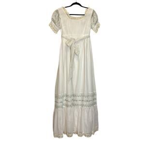 Vintage Couriers California Floral White Cottage Core Prairie Maxi Dress Size 8